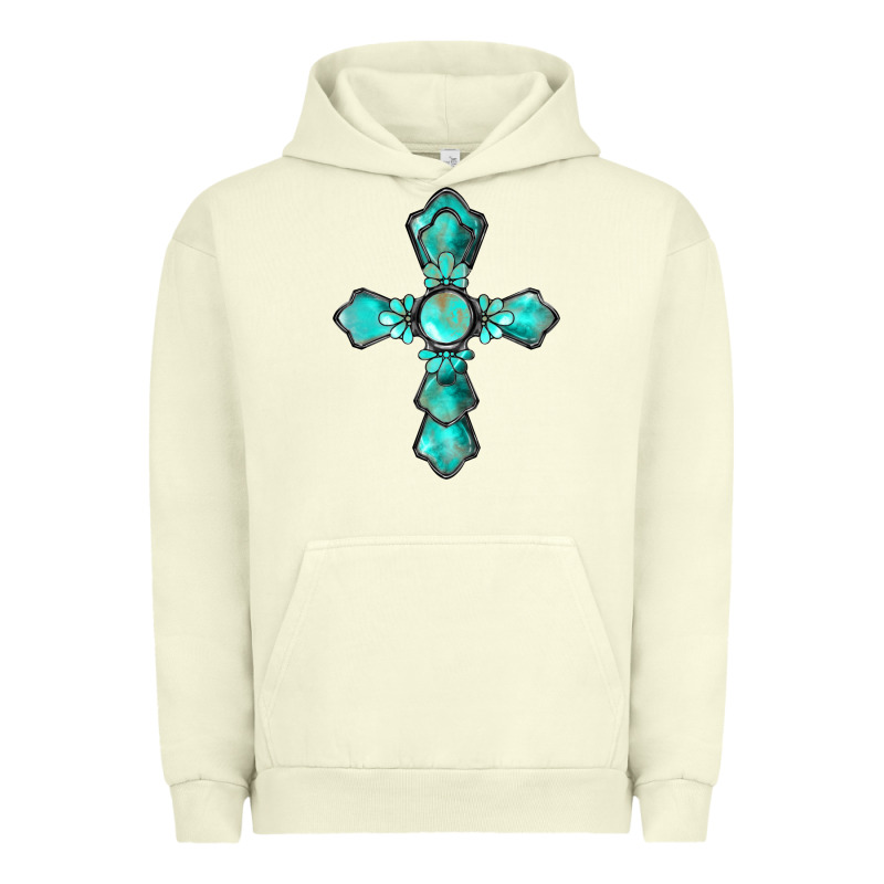 Western Turquoise Gemstone Cross Urban Hoodie by BarkalooDesign | Teevron