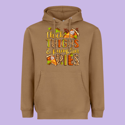 Thick Thighs And Pumpkin Pies Heavyweight Hoodie Designed By Zillion Design Studio