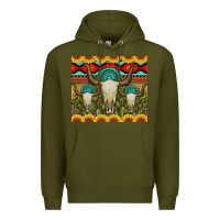 Army Green bull skulls gemstones and cactus with leopard and aztec Premium Hoodie - Artiststas
