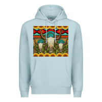 Blue Mist bull skulls gemstones and cactus with leopard and aztec Premium Hoodie - Artiststas