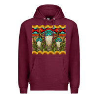 Burgundy bull skulls gemstones and cactus with leopard and aztec Premium Hoodie - Artiststas