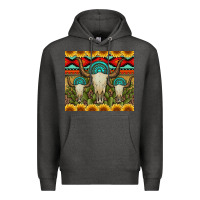 Charcoal Heather bull skulls gemstones and cactus with leopard and aztec Premium Hoodie - Artiststas