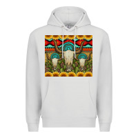 Dove Grey bull skulls gemstones and cactus with leopard and aztec Premium Hoodie - Artiststas