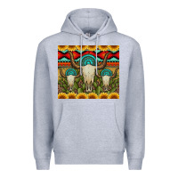 Heather Grey bull skulls gemstones and cactus with leopard and aztec Premium Hoodie - Artiststas