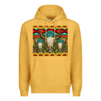 Mustard bull skulls gemstones and cactus with leopard and aztec Premium Hoodie - Artiststas