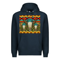 Navy bull skulls gemstones and cactus with leopard and aztec Premium Hoodie - Artiststas