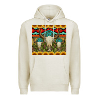 Oatmeal Heather bull skulls gemstones and cactus with leopard and aztec Premium Hoodie - Artiststas
