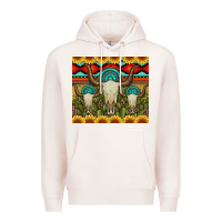 Pale Pink bull skulls gemstones and cactus with leopard and aztec Premium Hoodie - Artiststas
