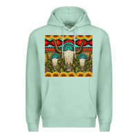 Seafoam bull skulls gemstones and cactus with leopard and aztec Premium Hoodie - Artiststas