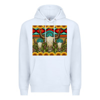 White bull skulls gemstones and cactus with leopard and aztec Premium Hoodie - Artiststas
