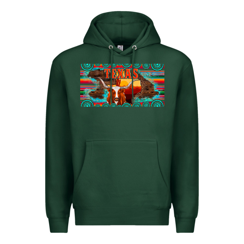 Texas And Map With Longhorn Serape Gemstone Licanse Plate Premium Hoodie by Artiststas | Teevron