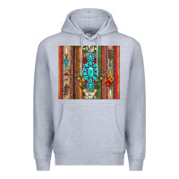 Heather Grey gemstone flowers arrow with leopards and serape Premium Hoodie - Artiststas