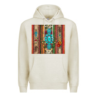 Oatmeal Heather gemstone flowers arrow with leopards and serape Premium Hoodie - Artiststas