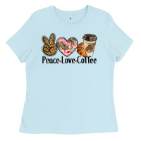 Baby Blue peace love coffee Ladies Tee - BarkalooDesign