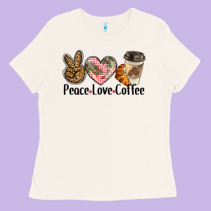 Peace Love Coffee Ladies Tee Designed By Barkaloodesign