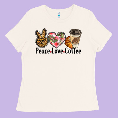 Peace Love Coffee Ladies Tee Designed By Barkaloodesign
