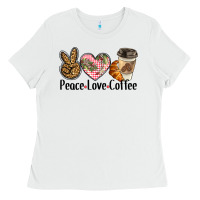 White peace love coffee Ladies Tee - BarkalooDesign
