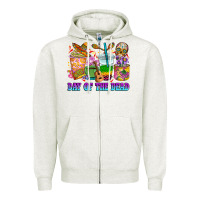 Oatmeal Heather Day of the dead coffee cups Zipper Hoodie - RanaPortraitStore