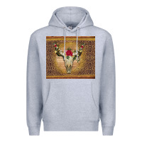 Heather Grey bull skull flowers glitter and leopard Premium Hoodie - Artiststas