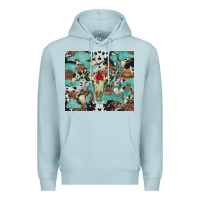 Blue Mist bull skull flowers cowhides and leopard Premium Hoodie - Artiststas