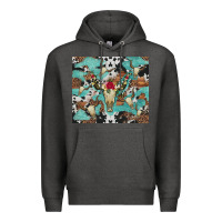 Charcoal Heather bull skull flowers cowhides and leopard Premium Hoodie - Artiststas