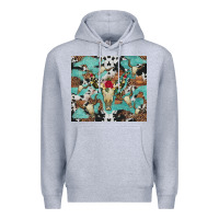 Heather Grey bull skull flowers cowhides and leopard Premium Hoodie - Artiststas