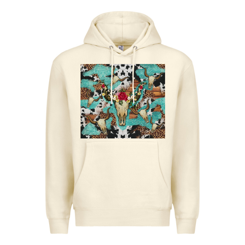 Bull Skull Flowers Cowhides And Leopard Premium Hoodie by Artiststas | Teevron