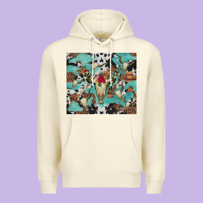 Bull Skull Flowers Cowhides And Leopard Premium Hoodie Designed By Artiststas