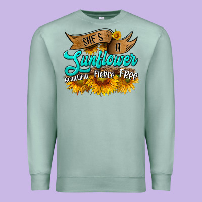 She's A Sunflower Beautiful Fierce Free Premium Sweatshirt Designed By Hra Design Shop