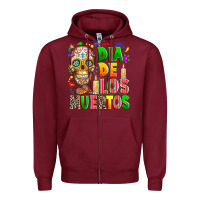 Burgundy Dia de los muertos Zipper Hoodie - RanaPortraitStore