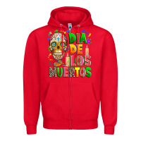 Red Dia de los muertos Zipper Hoodie - RanaPortraitStore