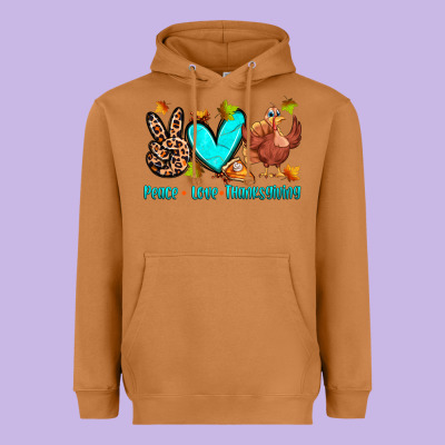 Peace Love Thanksgiving Heavyweight Hoodie Designed By Zillion Design Studio