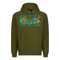 Army Green blessed turquoise gemstone cactus and sunflower licanse plate Premium Hoodie - Artiststas