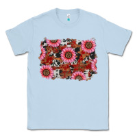 Dusty Blue valentines day sunflowers leopard cowhide backgrou Classic Tee - RanaPortraitStore