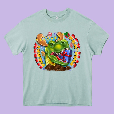 Merry Rexmas Heavy Core Tee Designed By Cowhidedigitalart