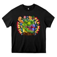 Black Merry Rexmas Heavy Core Tee - CowhideDigitalArt