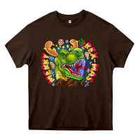Chocolate Brown Merry Rexmas Heavy Core Tee - CowhideDigitalArt