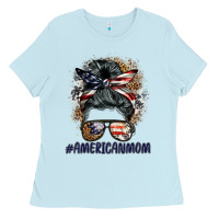 Baby Blue americanmom messy bun Ladies Tee - BarkalooDesign