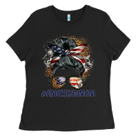 Black americanmom messy bun Ladies Tee - BarkalooDesign