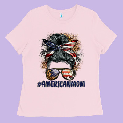 Americanmom Messy Bun Ladies Tee Designed By Barkaloodesign