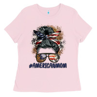 Bubblegum Pink americanmom messy bun Ladies Tee - BarkalooDesign