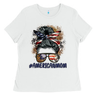 White americanmom messy bun Ladies Tee - BarkalooDesign