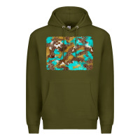 Army Green western turquoise leopard and cowhide background Premium Hoodie - Artiststas
