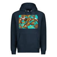 Navy western turquoise leopard and cowhide background Premium Hoodie - Artiststas