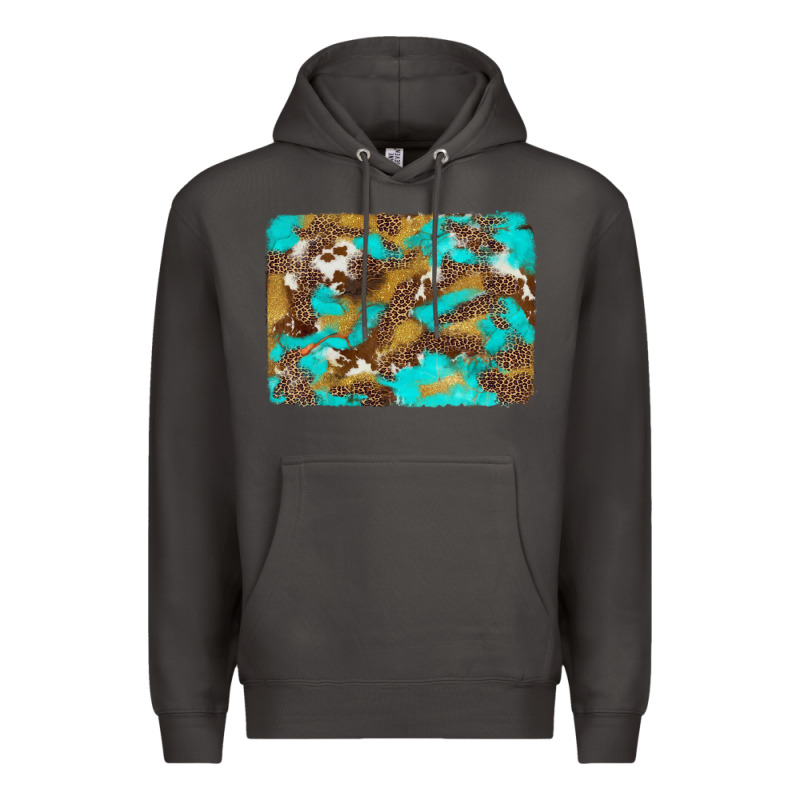Western Turquoise Leopard And Cowhide Background Premium Hoodie by Artiststas | Teevron