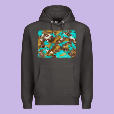 Western Turquoise Leopard And Cowhide Background Premium Hoodie Designed By Artiststas