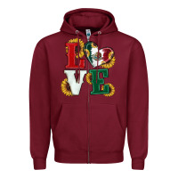 Burgundy Mexican Flag With Sunflowers Love Zipper Hoodie - RanaPortraitStore