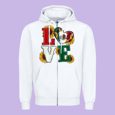 Zipper Hoodie Mexican Flag With Sunflowers Love