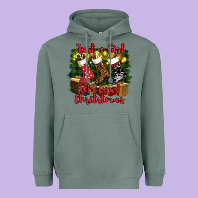 Just A Girl Who Loves Christmas Heavyweight Hoodie Designed By Ranaportraitstore