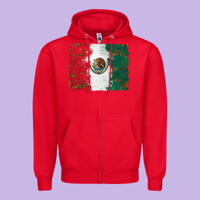 Zipper Hoodie Mexican Flag With Leopard